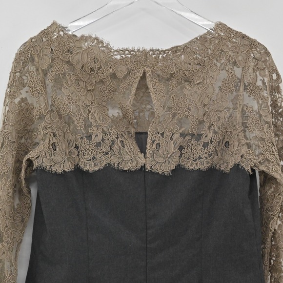 Shannon McLean Lace Bell Sleeve Dress Womens Size S Taupe Black Whimsical - Picture 11 of 13